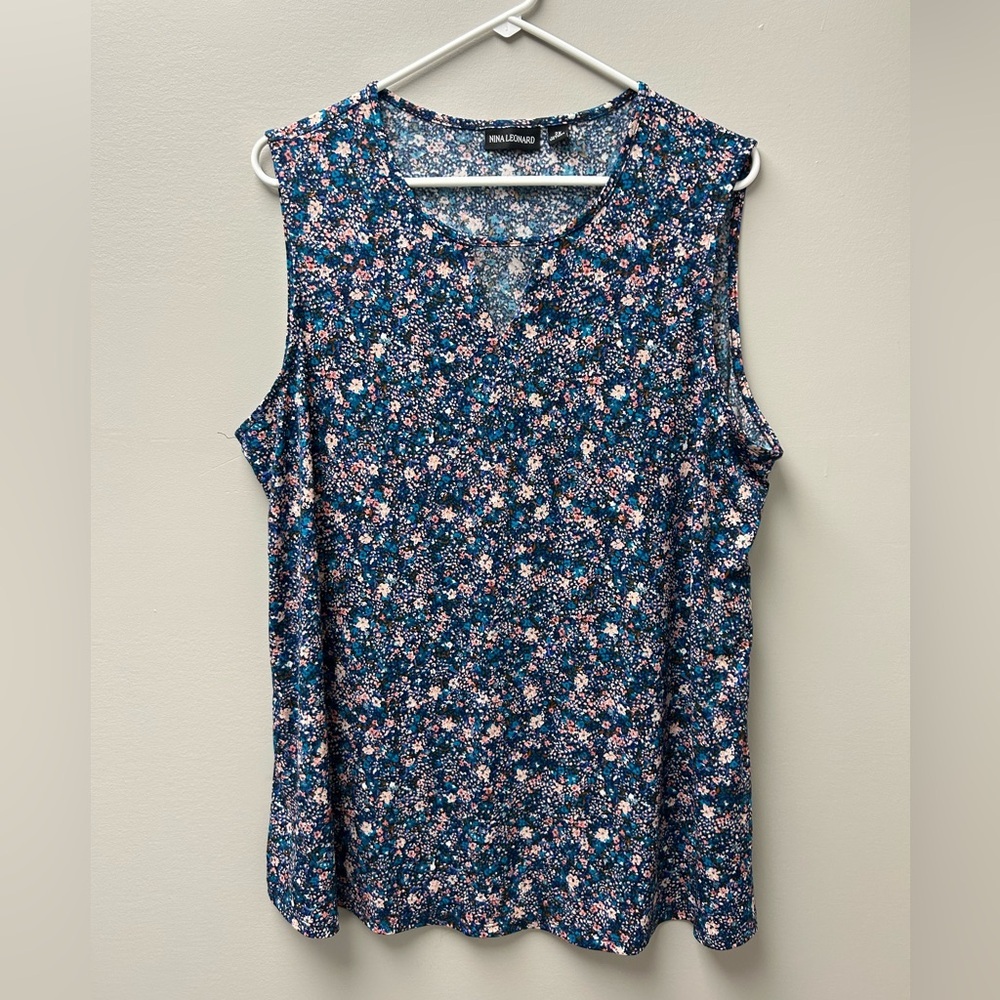 Nina Leonard Women’s Floral Patterned Tank Top Blouse